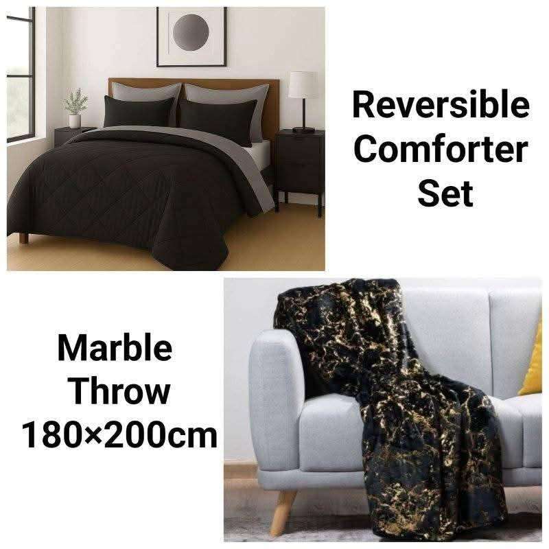 6Pc Reversible Comforter Set, Queen Size, with Marble Blanket, also in Dbl size, choose your colors