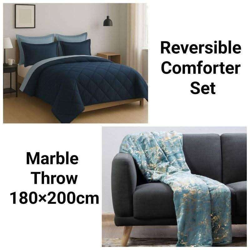 6Pc Reversible Comforter Set, Queen Size, with Marble Blanket, also in Dbl size, choose your colors