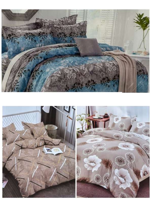 6pc Queen set duvet cover, 2 standard + 2 continental pillow cases, 1x flat sheet, 3 designs