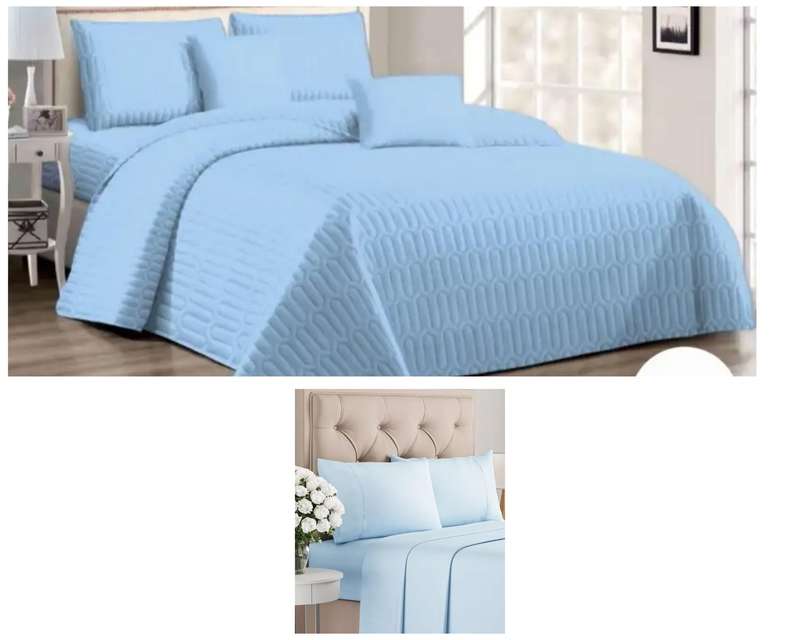 9Pc Queen Bed Set, with 5Pc Baby Blue Queen Bedspread Set, and 4Pc Baby Blue Sheet Set (Queen)