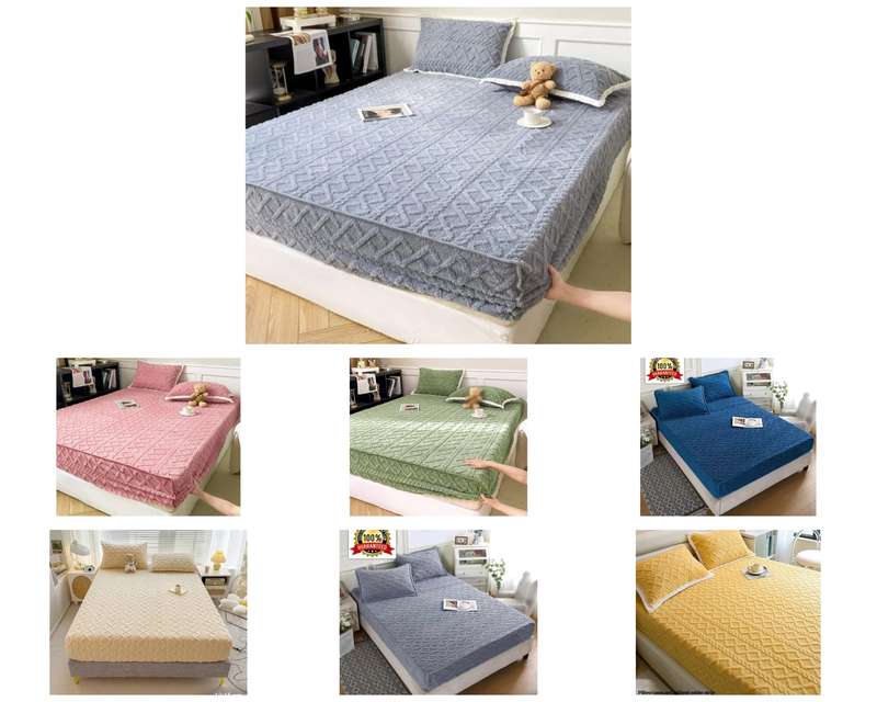 3Pc King Geometric Mattress Protector Set, with 2 Std Pillowcases, Choose your colour
