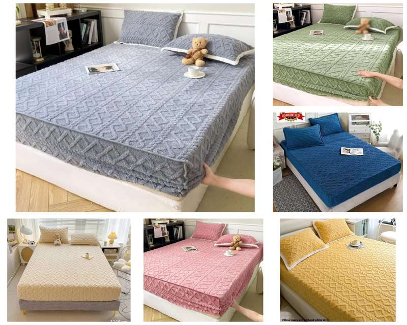 3Pc King Geometric Mattress Protector Set, with 2 Std Pillowcases, Choose your colour