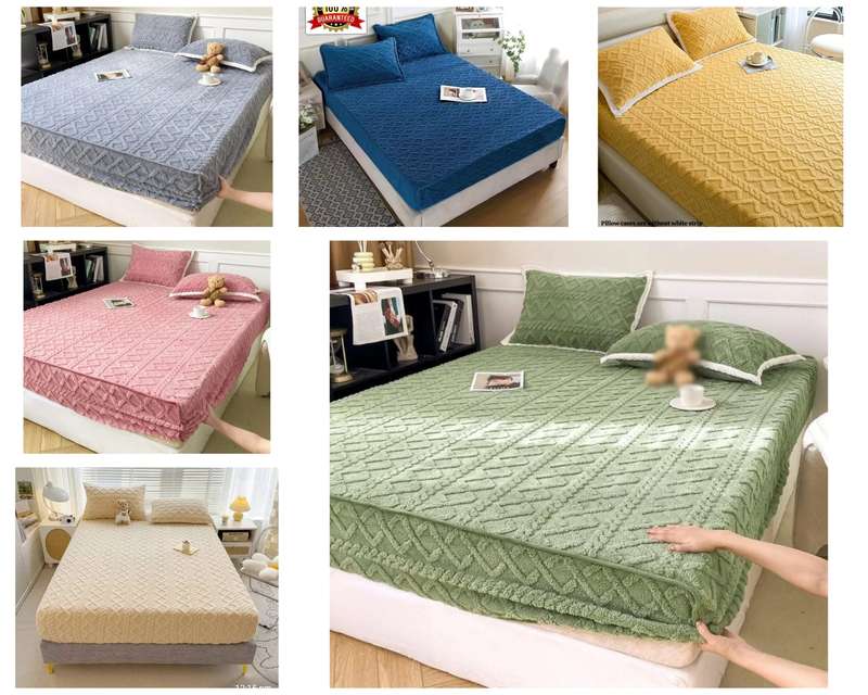 3Pc King Geometric Mattress Protector Set, with 2 Std Pillowcases, Choose your colour