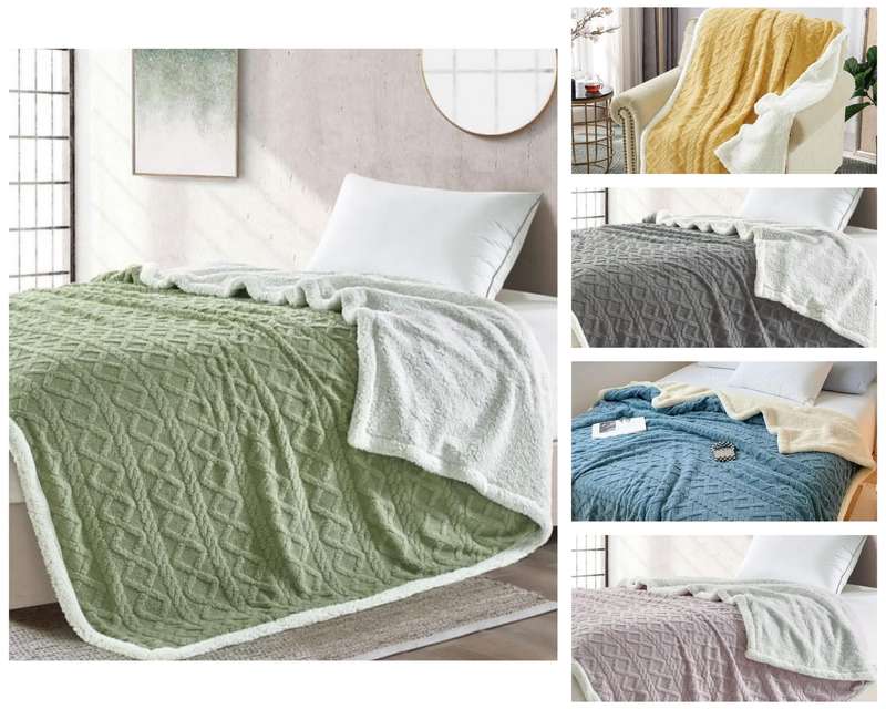 Queen Geometric Sherpa blanket, Size 200x230cm, 4 colours to choose from, also in Double size