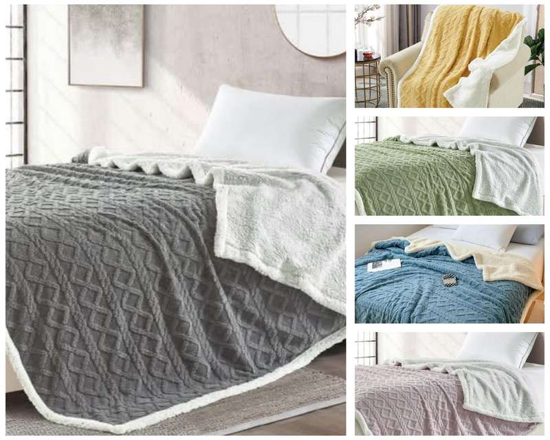Queen Geometric Sherpa blanket, Size 200x230cm, 4 colours to choose from, also in Double size
