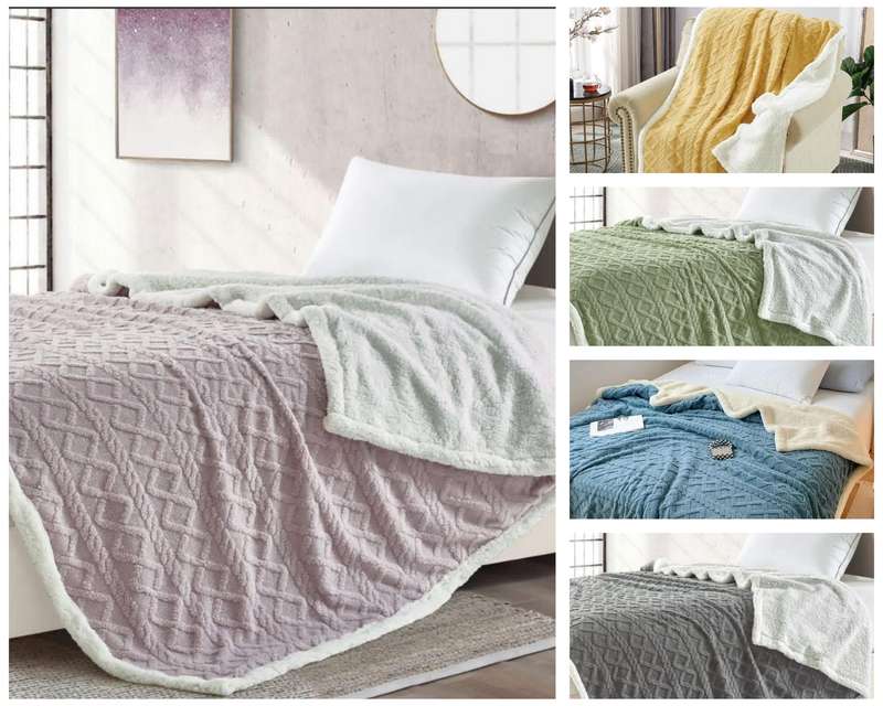 Queen Geometric Sherpa blanket, Size 200x230cm, 4 colours to choose from, also in Double size