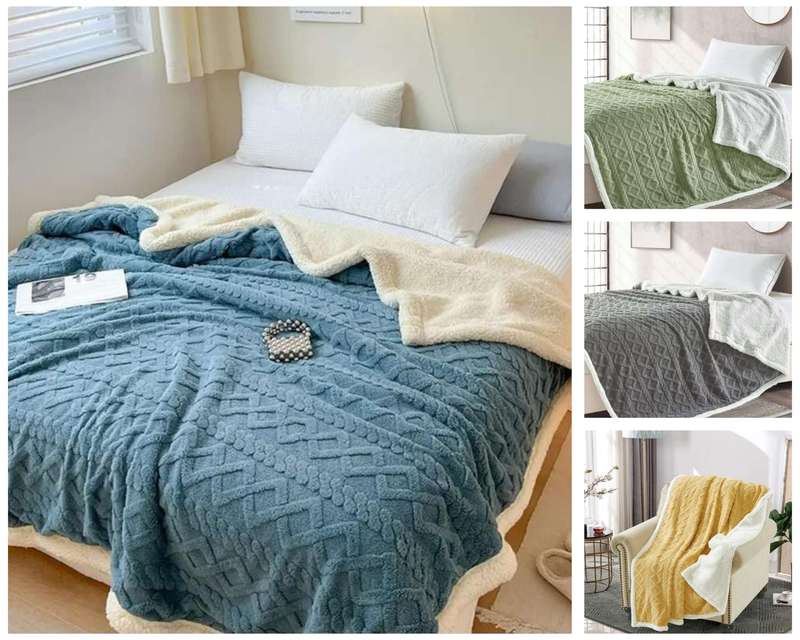 Queen Geometric Sherpa blanket, Size 200x230cm, 4 colours to choose from, also in Double size