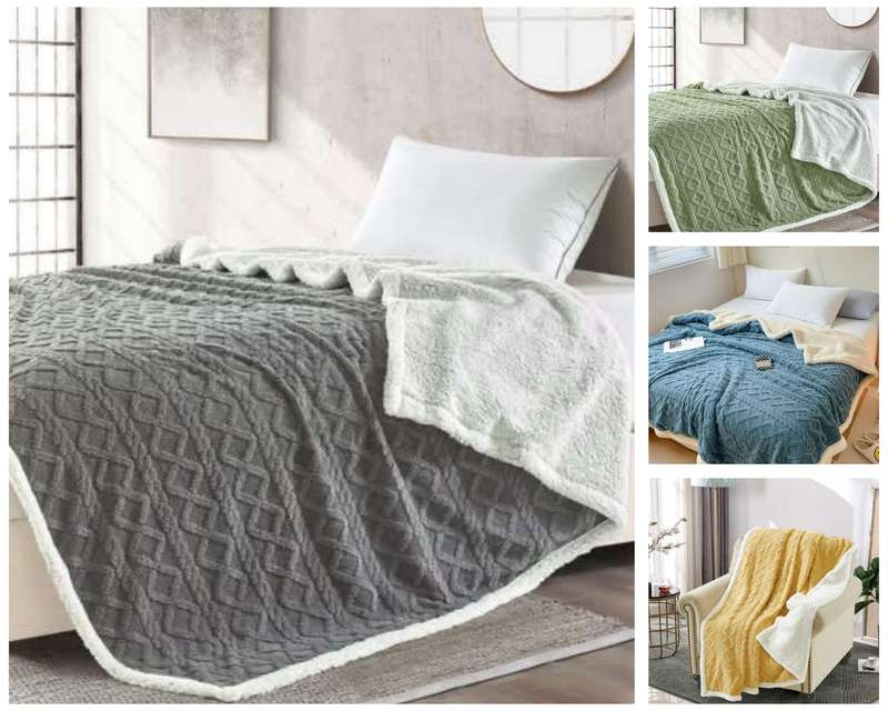 Queen Geometric Sherpa blanket, Size 200x230cm, 4 colours to choose from, also in Double size