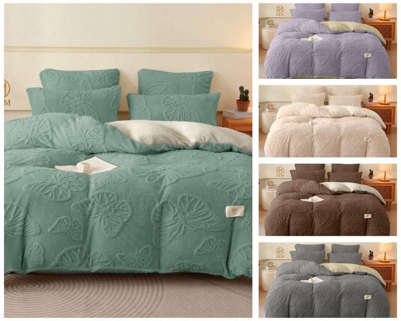5Pc Butterfly Geometric Sherpa Fleece Comforter Set, Choose Colour and size (Queen or Double)