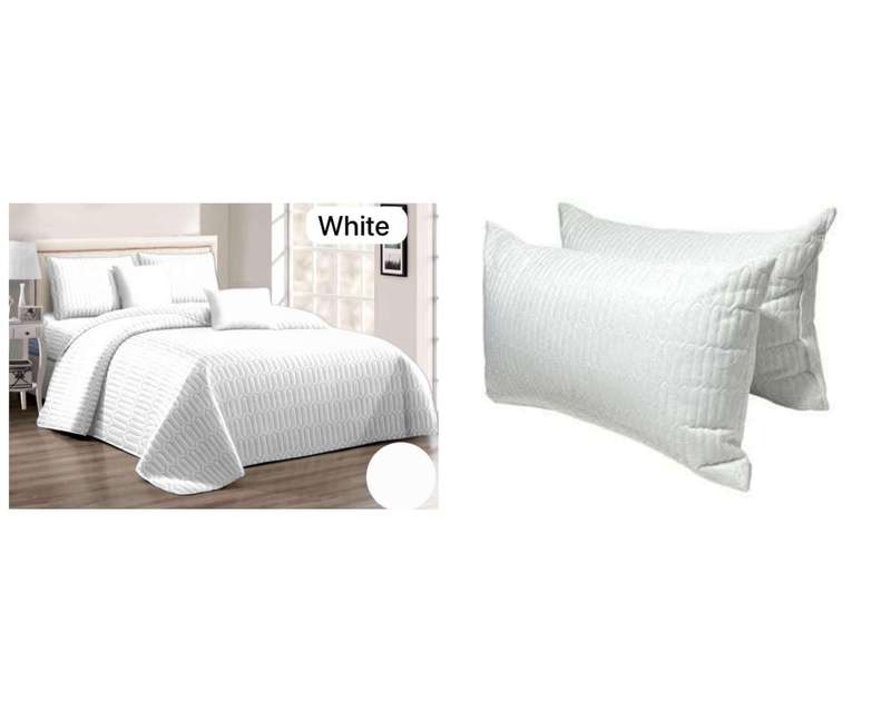 7Pc White Queen Set, with 2 Pillows, also in Double size