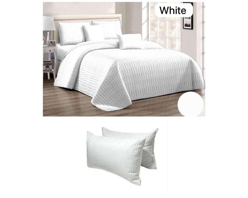 7Pc White Queen Set, with 2 Pillows, also in Double size