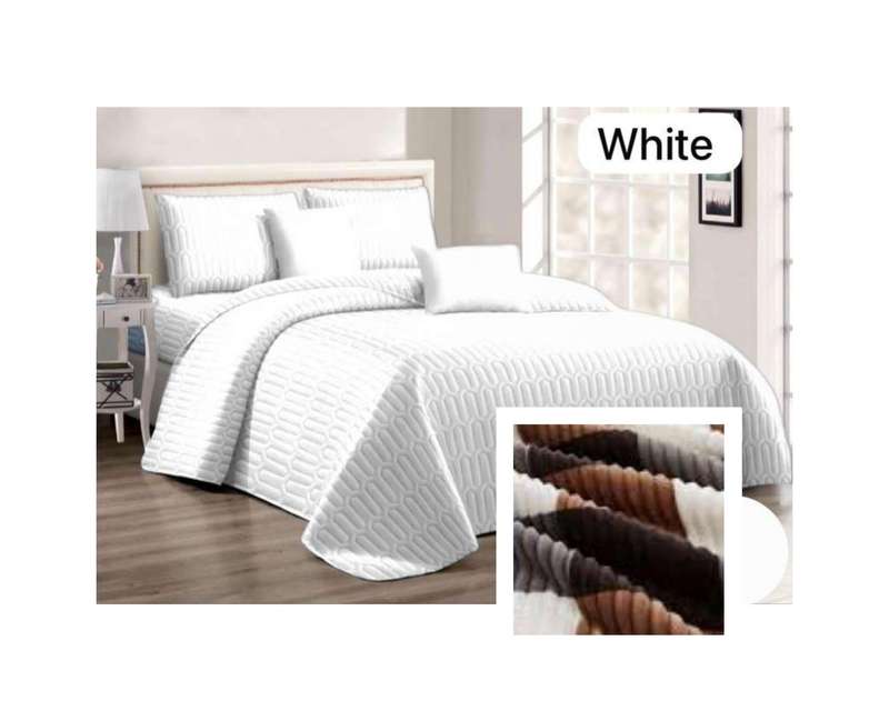 6Pc White Queen Set, with Sherpa Wool Large Blanket, also in Double size