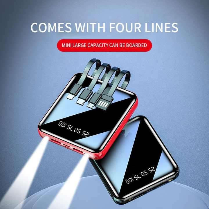 20 000mAh 4 In 1 Cable Power Bank, Portable, Mirror Face, Superfast Charging, Dual LED Flashlight