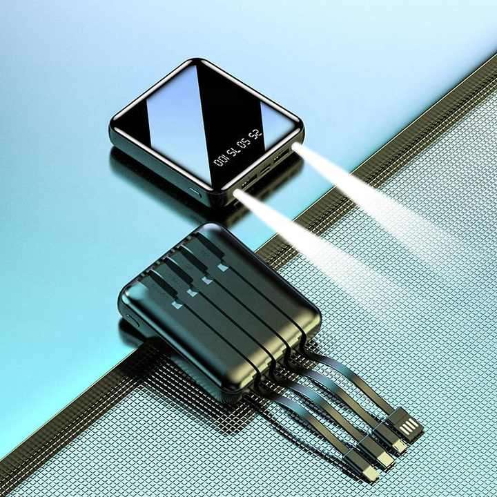 20 000mAh 4 In 1 Cable Power Bank, Portable, Mirror Face, Superfast Charging, Dual LED Flashlight