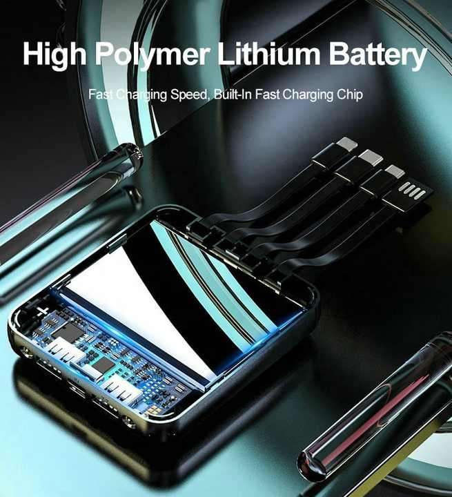 20 000mAh 4 In 1 Cable Power Bank, Portable, Mirror Face, Superfast Charging, Dual LED Flashlight