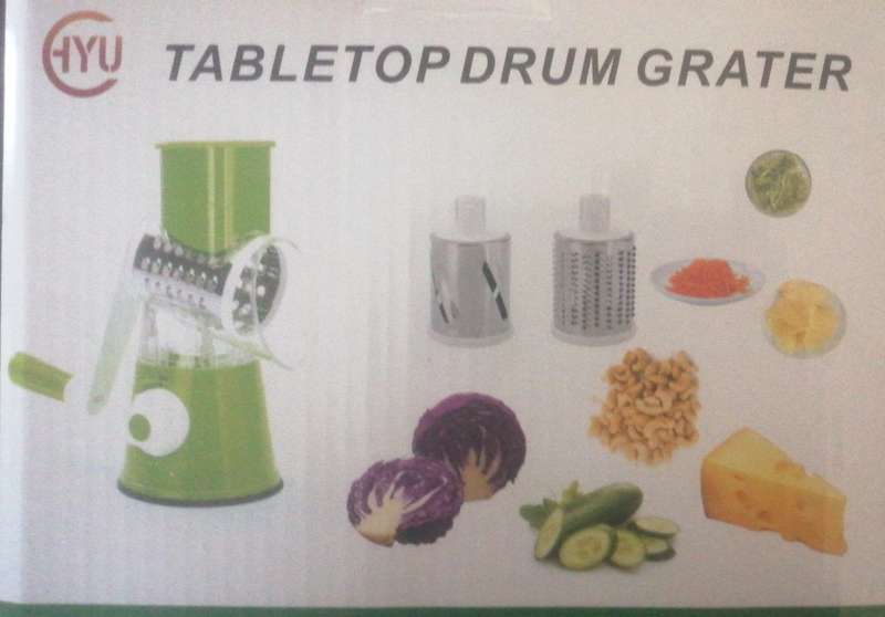 3 in 1 Tabletop drum rotary grater, with 3 blades, quickly and easily grate, slice and shred