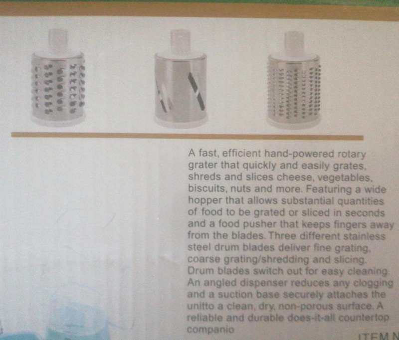 3 in 1 Tabletop drum rotary grater, with 3 blades, quickly and easily grate, slice and shred