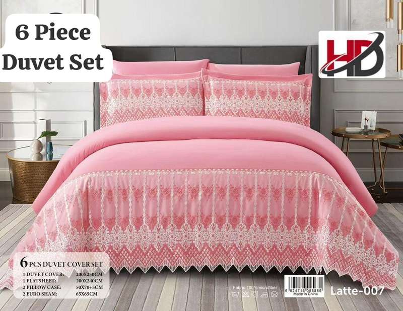 6pc Queen set, duvet cover, flat sheet, 2 standard pillow cases, 2 scatter cushion cases, latte pink
