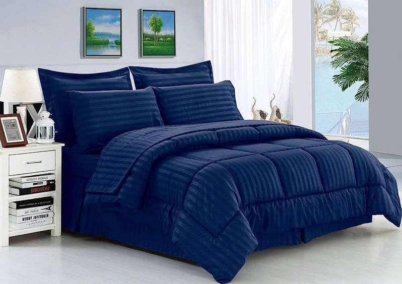 5Pc Queen to King Navy Comforter Set, Includes 2std pillow cases, 2conti pillow cases, 1 comforter