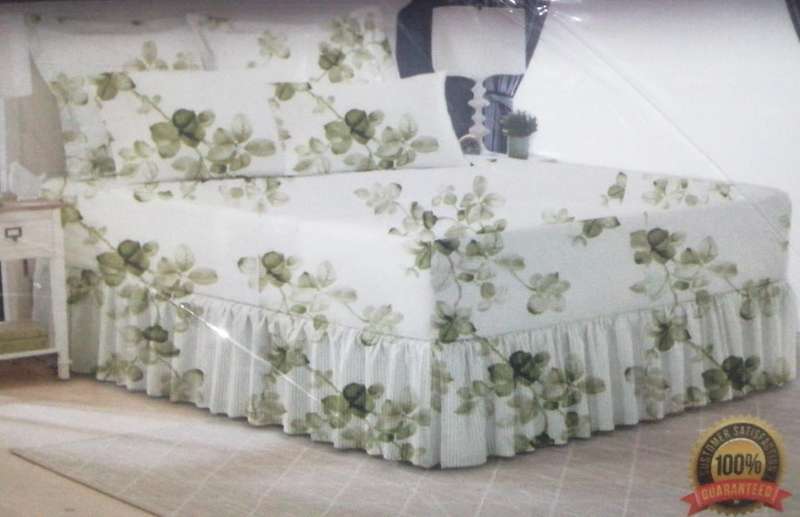 5Pc Queen Sheet Combo Set, 1 frilled with gathered fitted, 2 std pillow cases, 2 cont pillow cases