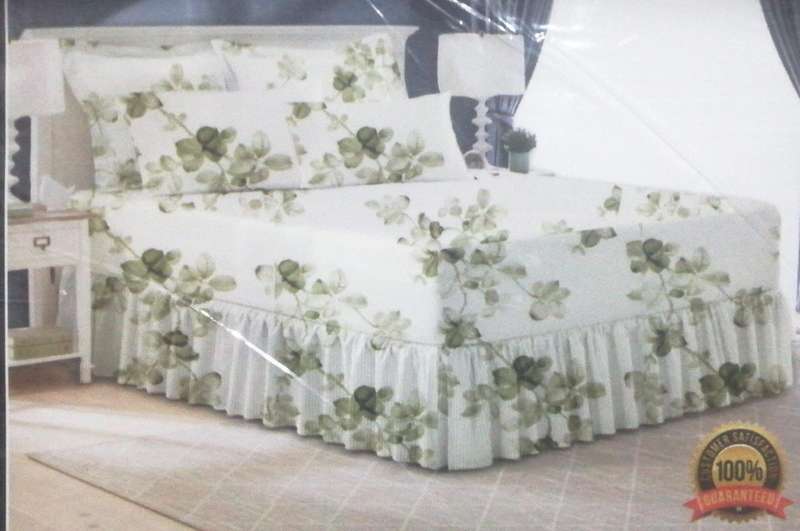 5Pc Queen Sheet Combo Set, 1 frilled with gathered fitted, 2 std pillow cases, 2 cont pillow cases