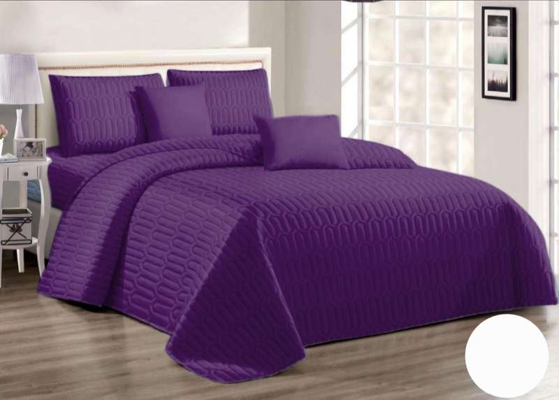 5Pc Purple Queen Set, 1 Bedspread, 2 Standard + 2 Continental pillow cases
