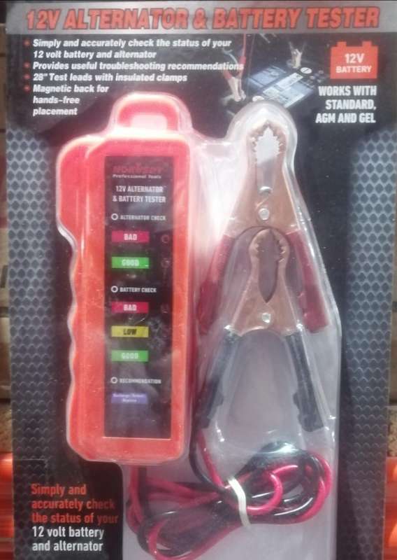 12V Alternator and battery tester, works with gel, standard and AGM