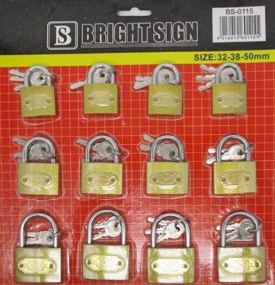12pc Padlocks, 32mm, 38mm, 50mm, with 36 keys, available in gold or dark Grey