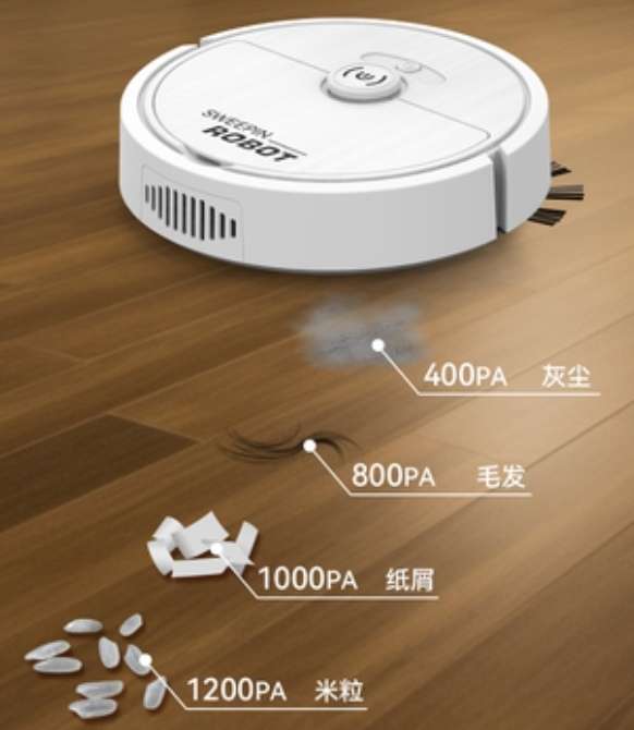 Sweeping Robot Vacuum Cleaner Rechargeable Wireless 1200pa, black