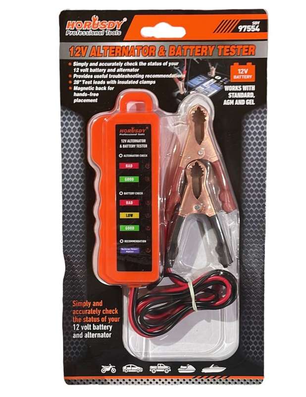 12V Alternator and battery tester, works with gel, standard and AGM