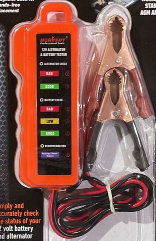 12V Alternator and battery tester, works with gel, standard and AGM