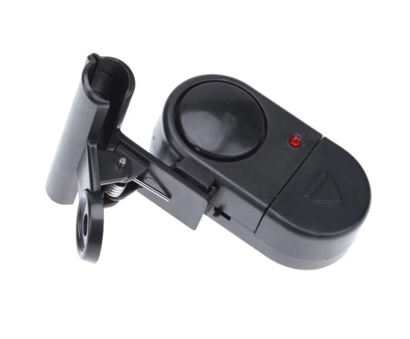 Fishing bite alarm, on/off push button, portable and easily installed