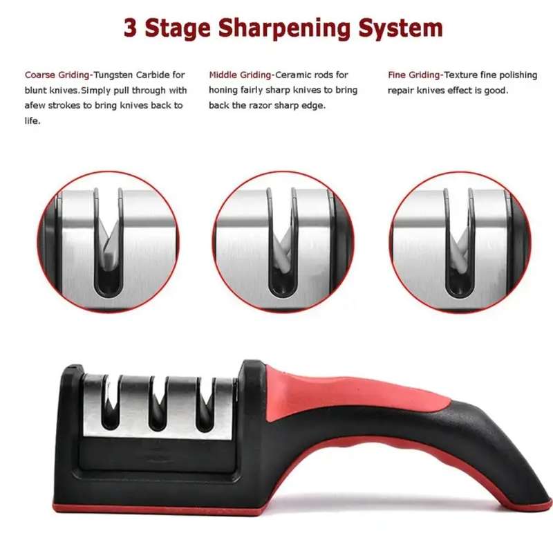 3 Stage knife and scissor sharpener, knife sharpener 3-in-1, knife and scissor sharpener