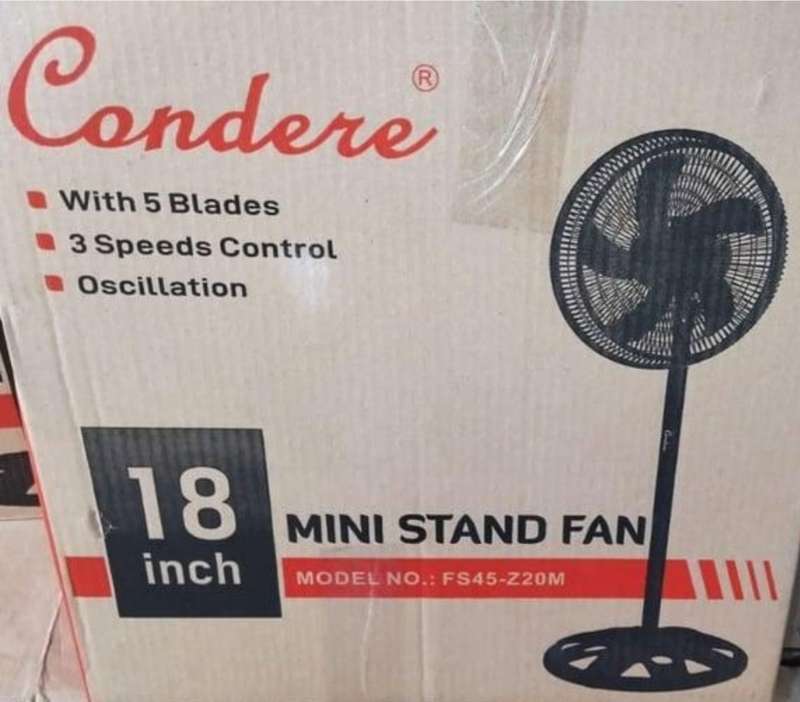 Condere 18" Stand Fan, Oscillating, 3 Speeds Control, 5 Blades