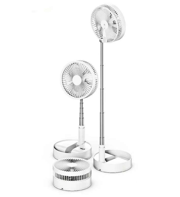 8-inch Recharge foldaway & standing fan, 180° angle adjust, 4 speeds, extend to 90cm, white or black