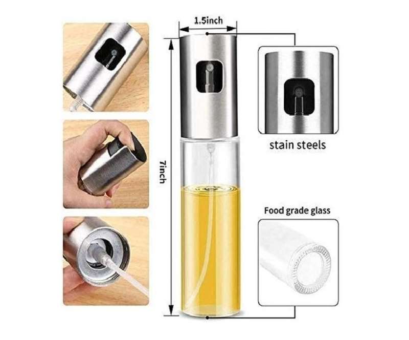 100ml Oil/Liquid Stainless Steel Spray Bottle, Borosilicate Glass (Rosegold, Space Silver, Gold)