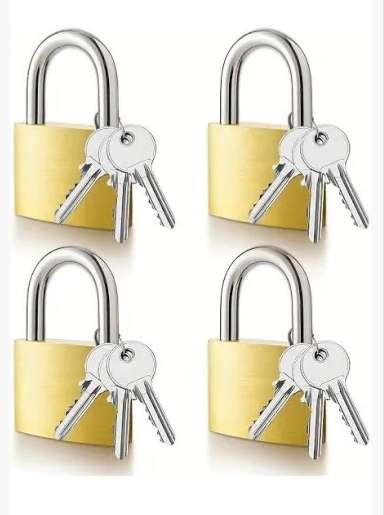 4 Pack 32mm Brass Padlocks, 12 Keys, 3 same keys per lock