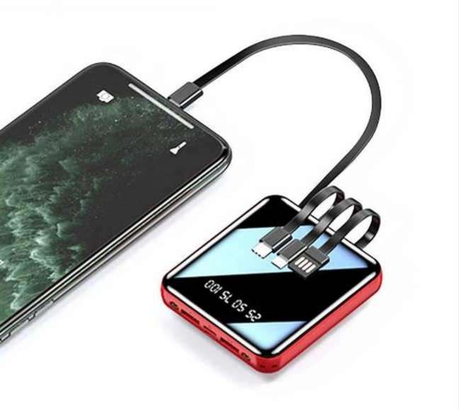 20 000mAh 4 In 1 Cable Power Bank, Portable, Mirror Face, Superfast Charging, Dual LED Flashlight