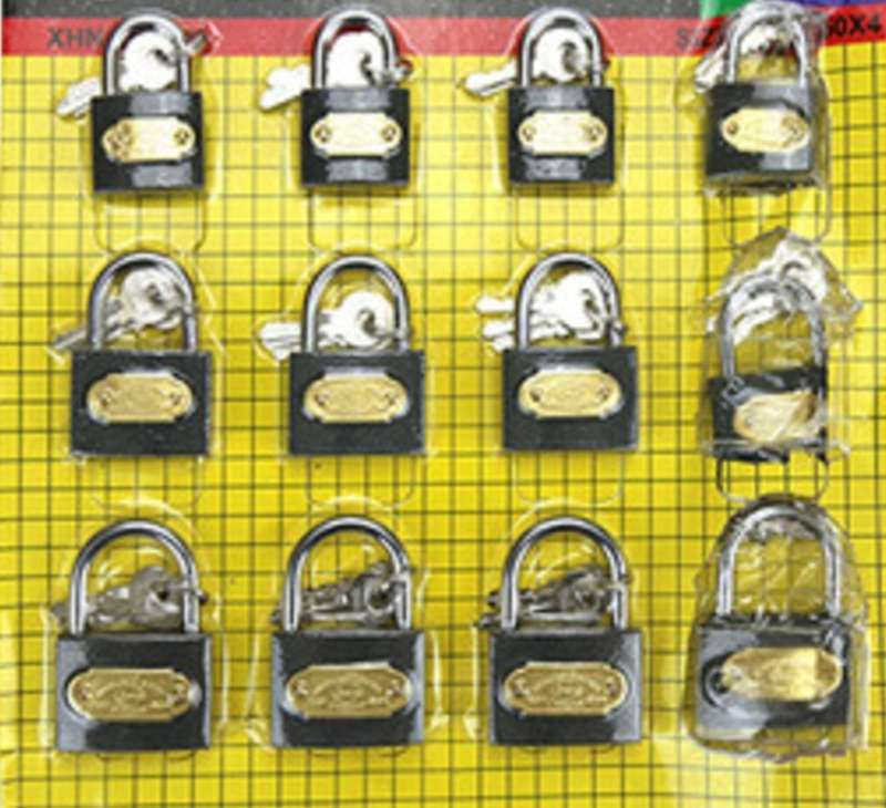 12 Pc Padlock Steel Iron Lock Set 32mm, 38mm, 50mm, 4 of Each, Automatic Closing, 3 Keys Each