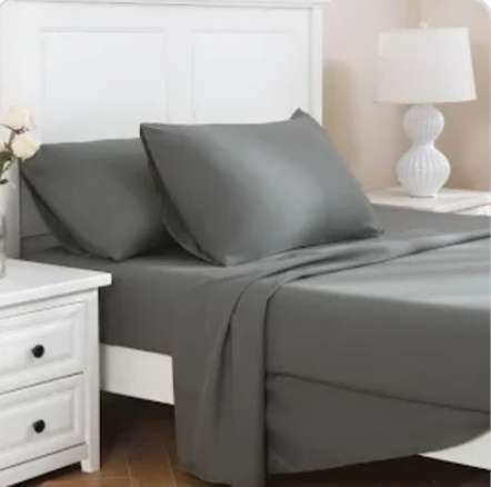 4pc Queen 100% Cotton Sheet Set, incl 1 Flat sheet, 1 Fitted sheet, 2 Std pillowcases, Grey plain