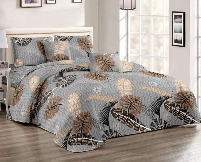 5Pc Super King Quilt Set, 1 SK Bedspread, 2 Quilted Standard + 2 Quilted Cont pillow cases