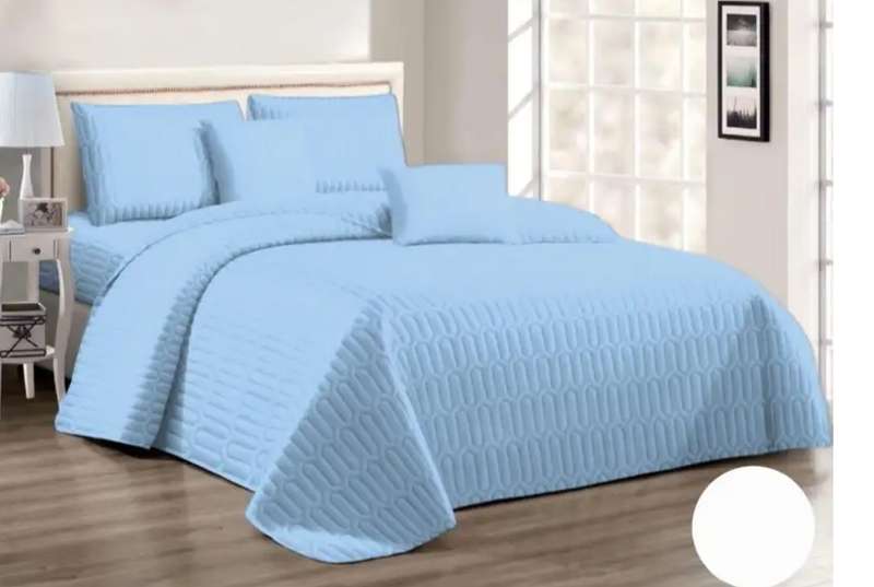 9Pc Queen Bed Set, with 5Pc Baby Blue Queen Bedspread Set, and 4Pc Baby Blue Sheet Set (Queen)