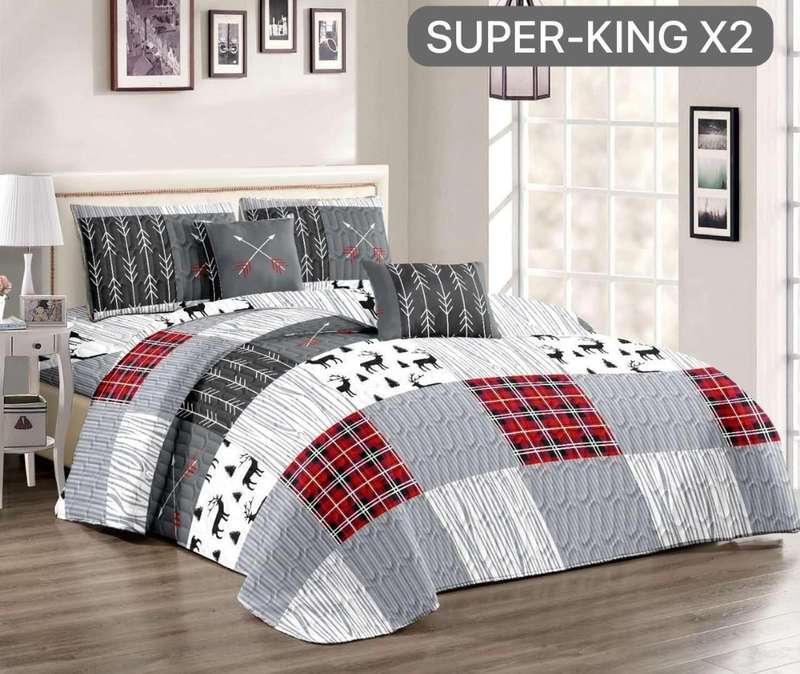 5Pc Super King Quilt Set, 1 SK Bedspread, 2 Quilted Standard + 2 Quilted Conti pillow cases
