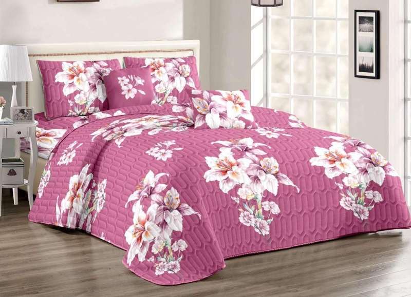 5Pc Super King Quilt Set, 1 SK Bedspread, 2 Quilted Standard + 2 Quilted Conti pillow cases