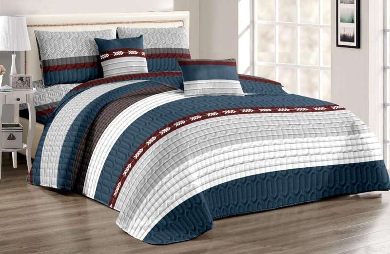 5Pc Super King Quilt Set, 1 SK Bedspread, 2 Quilted Standard + 2 Quilted Conti pillow cases