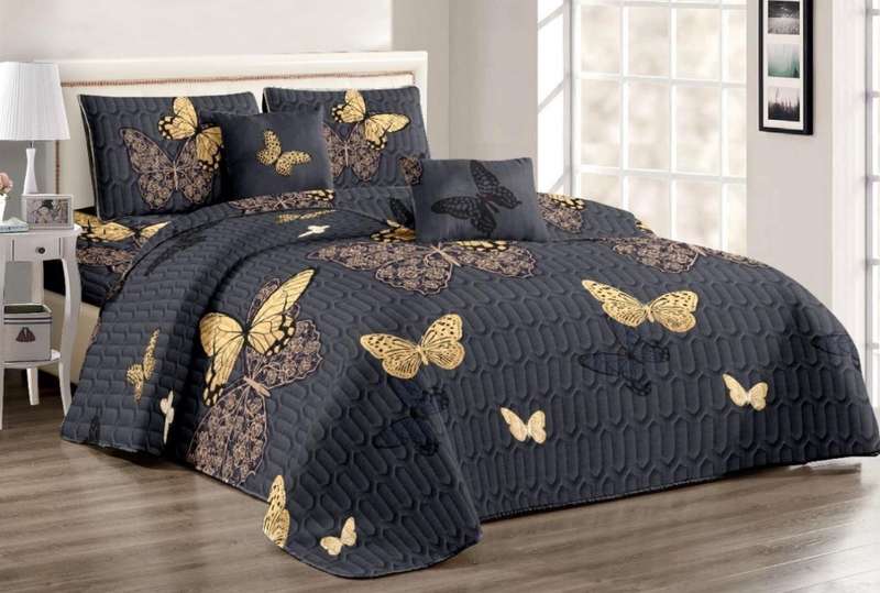 5Pc King Quilt Set, 1 Bedspread, 2 Quilted Standard + 2 Quilted Conti pillow cases