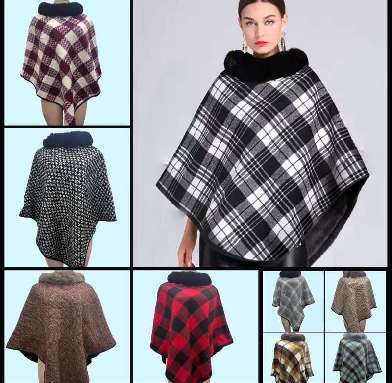 Checked Pattern Cape Ponsho