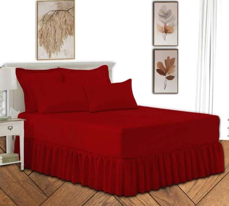 Queen 5Pc Poly-Cotton 2in1 Frilled Sheet Set, 1x Sheet, 2x Standard, 2x Conti Pillowcases - Red