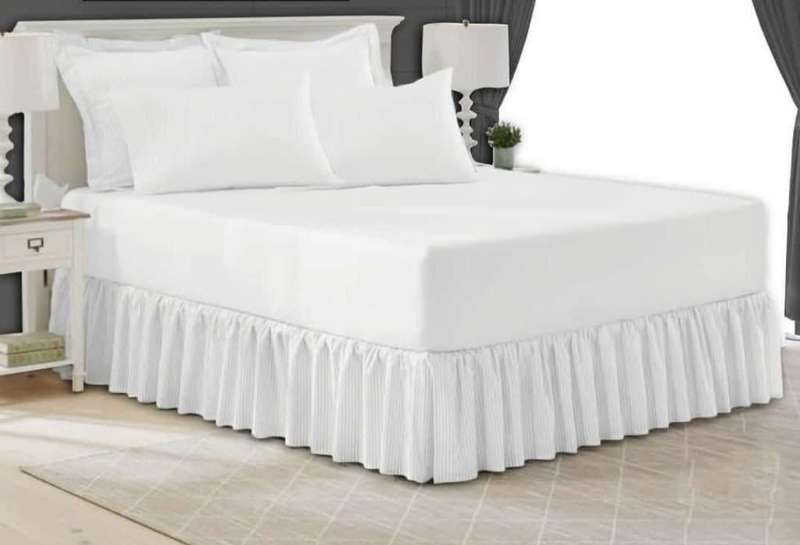 Double 5Pc Poly-Cotton 2in1 Frilled Sheet Set, 1x Sheet, 2x Standard, 2x Conti Pillowcases - White