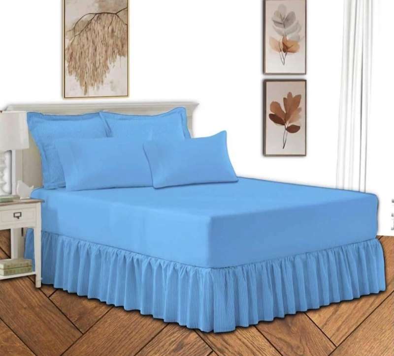Double 5Pc Poly-Cotton 2in1 Frilled Sheet Set, 1 Sheet, 2 Standard, 2 Conti Pillowcases - Baby Blue